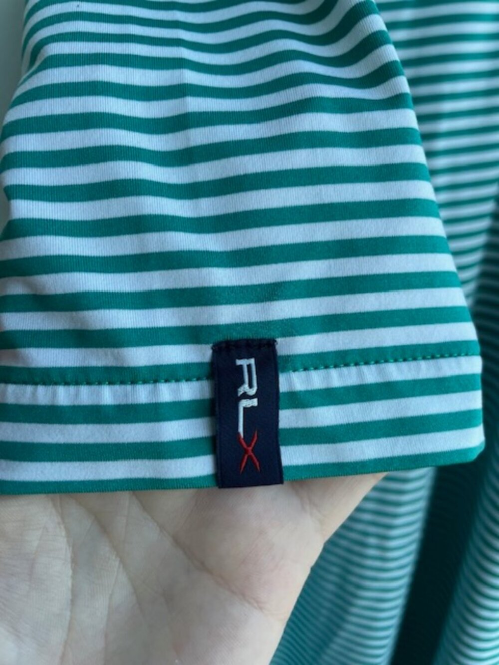 RLX Ralph Lauren Men’s Golf Polo Pine Valley Logo 2XL Green & White Stripe - Picture 5 of 10